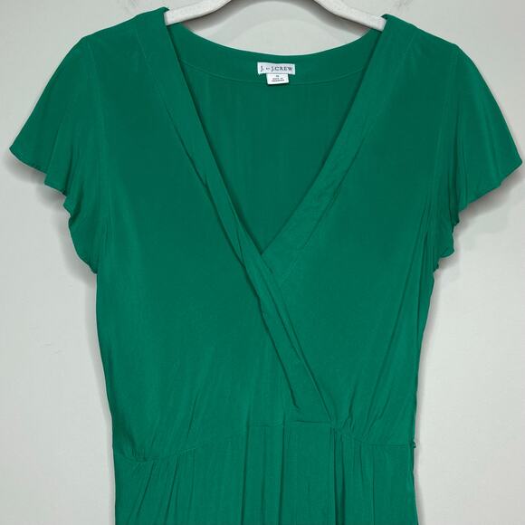 J. By J.Crew Flutter Sleeve Faux Wrap Top Size 0 Festive Green Blouse - Picture 3 of 9